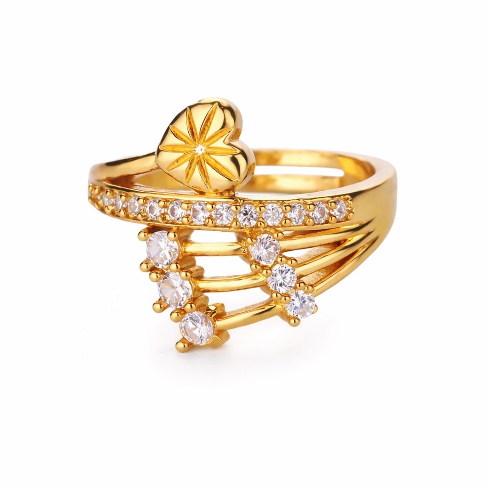 Gold PVD Coated Heart Accent Pavé Adjustable Ring